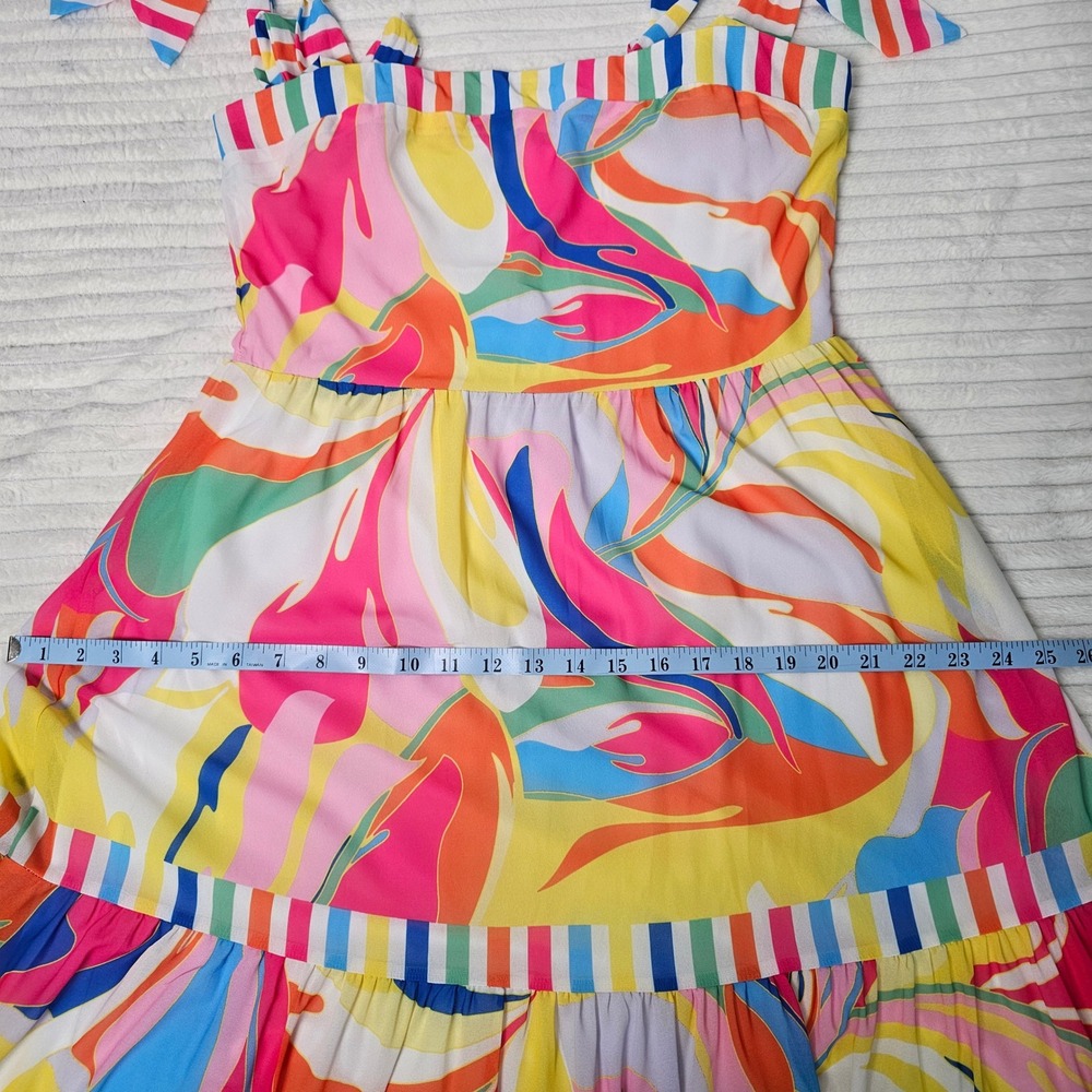 Flying Tomato Tea Party Woven Maxi Dress Womens L Rainbow Tie Shoulder Tiered - Picture 6 of 14